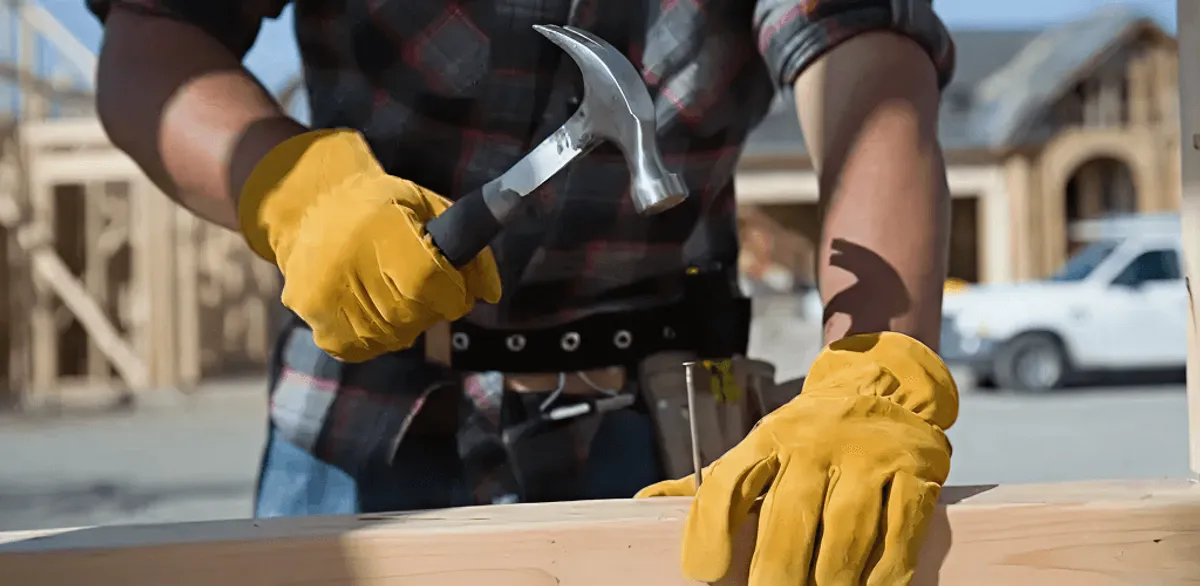 Handyman fixing wood trim with a hammer for home repairs in Anchorage, AK